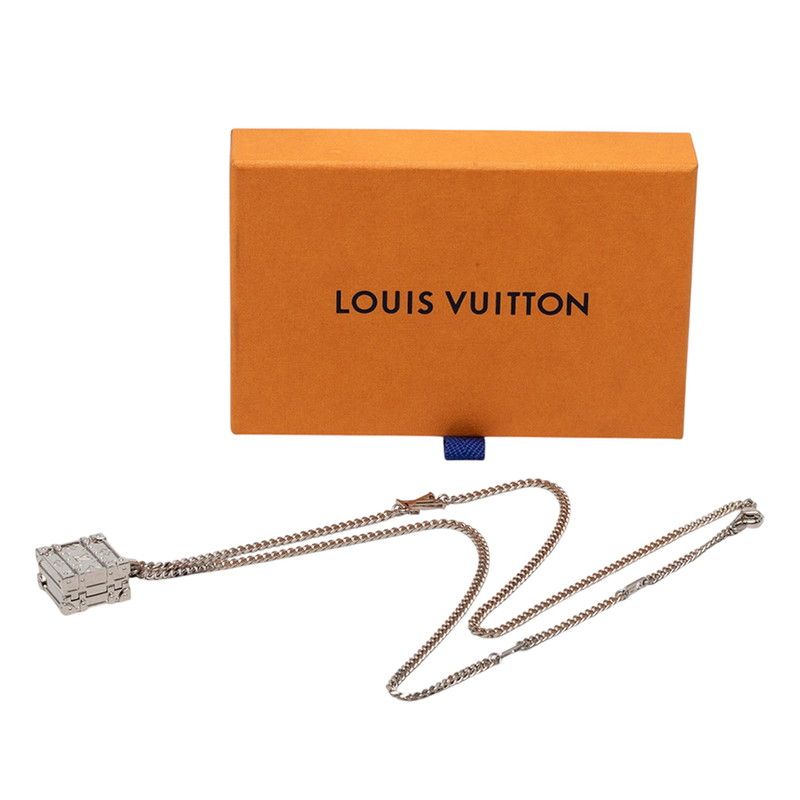 Louis Vuitton Pendant LV Trunk Necklace Silver Metal — view 6
