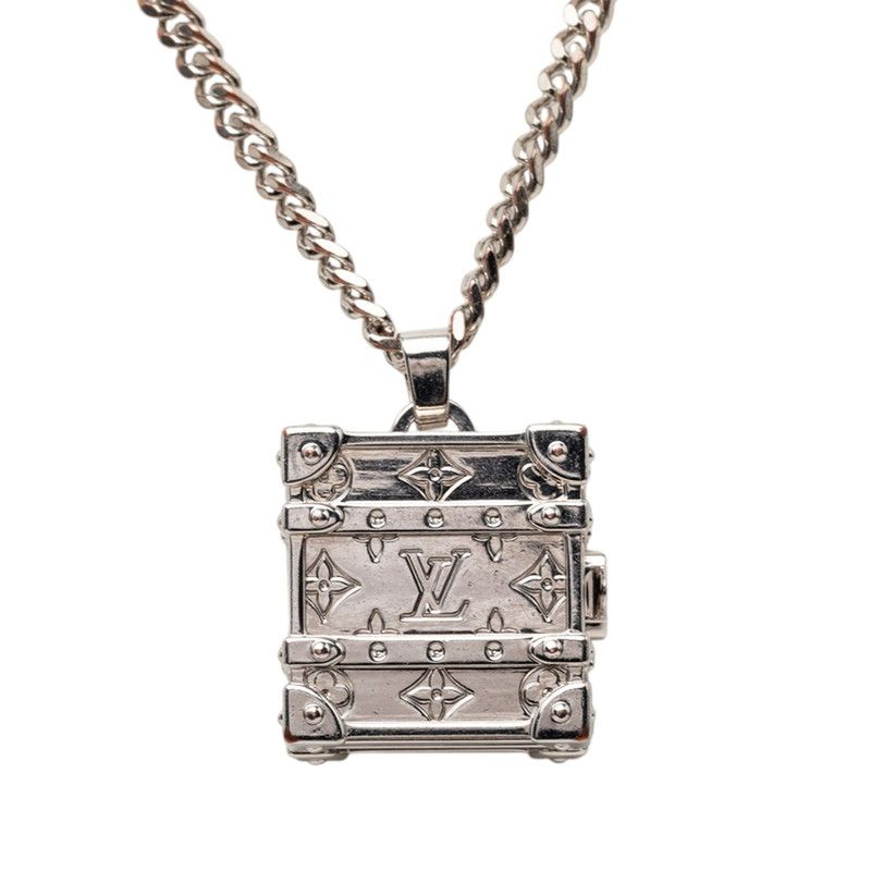 Louis Vuitton Pendant LV Trunk Necklace Silver Metal — view 2
