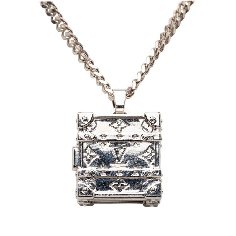 Louis Vuitton Pendant LV Trunk Necklace Silver Metal