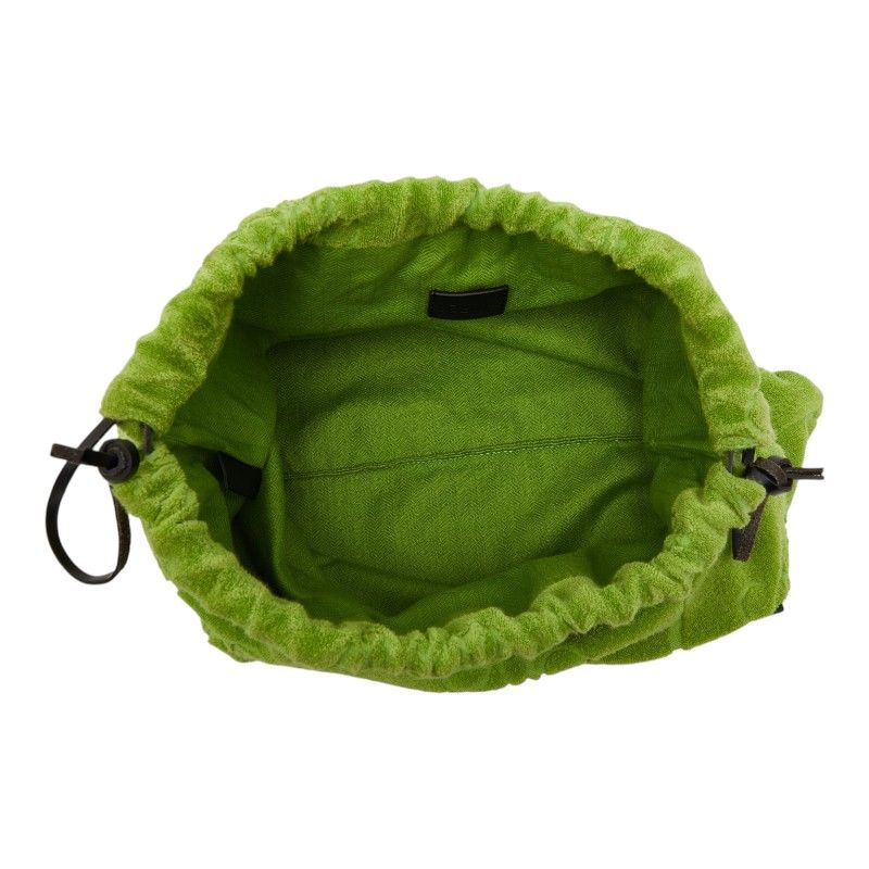 Loewe Anagram Terry Cloth Drawstring Pouch Green Pile Leather — view 7
