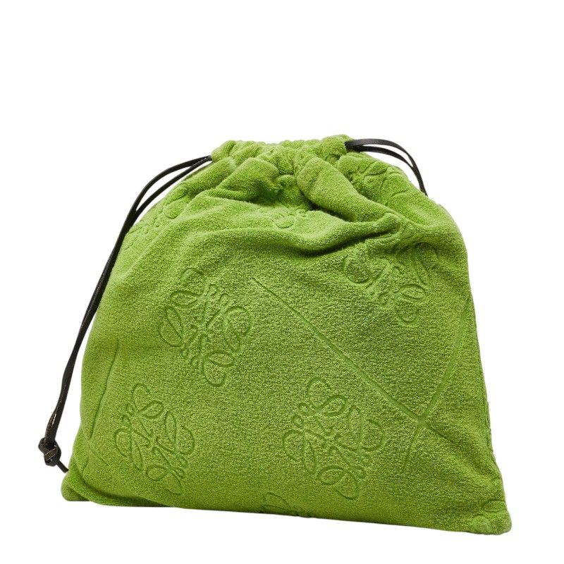 Loewe Anagram Terry Cloth Drawstring Pouch Green Pile Leather — view 2