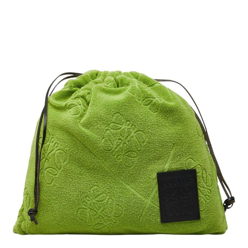 Loewe Anagram Terry Cloth Drawstring Pouch Green Pile Leather