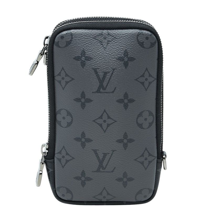 Louis Vuitton Monogram Eclipse Double Phone Pouch Black Gray Leather