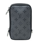 Louis Vuitton Monogram Eclipse Double Phone Pouch Black Gray Leather