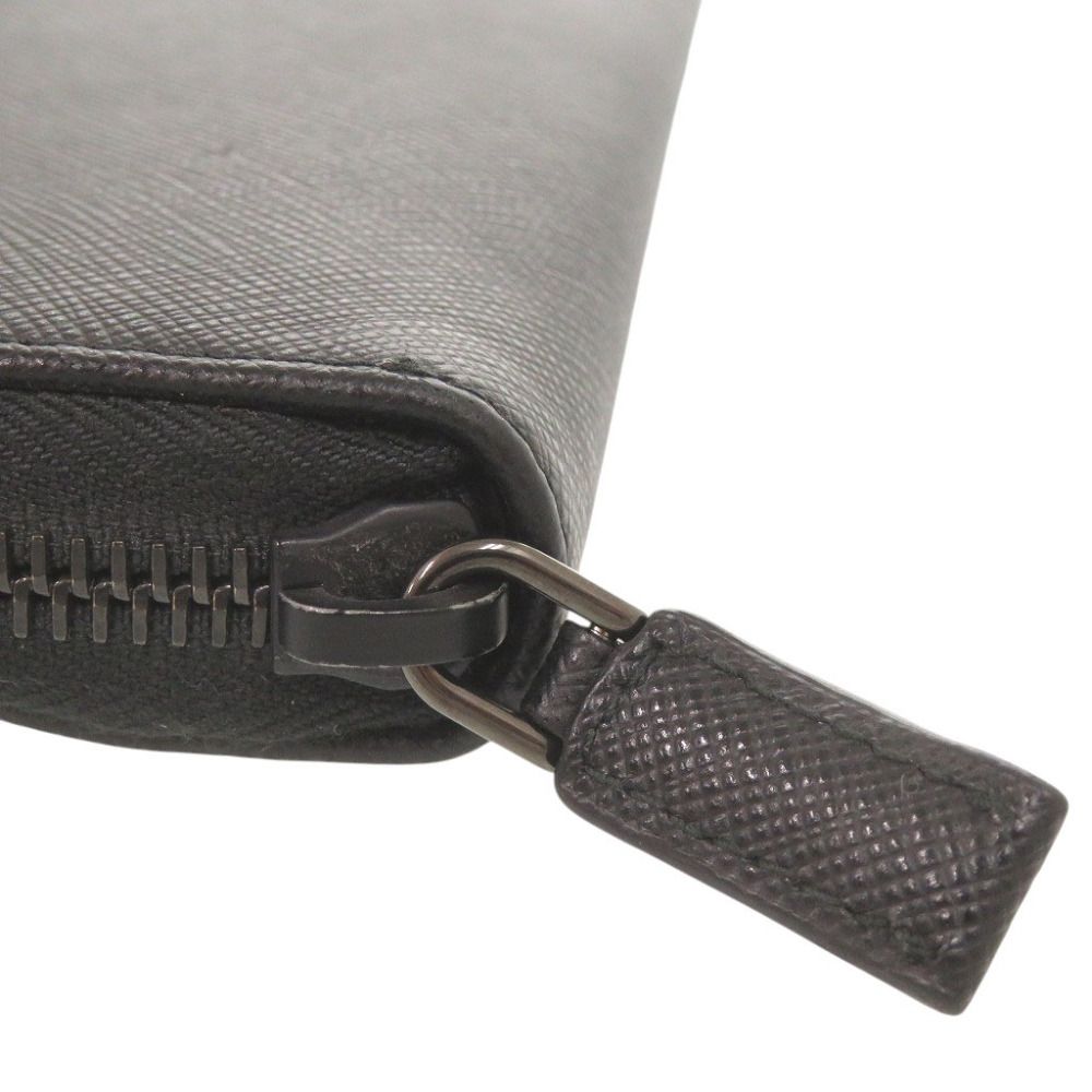 Prada Saffiano Leather Logo Black Zip Around Wallet — view 9