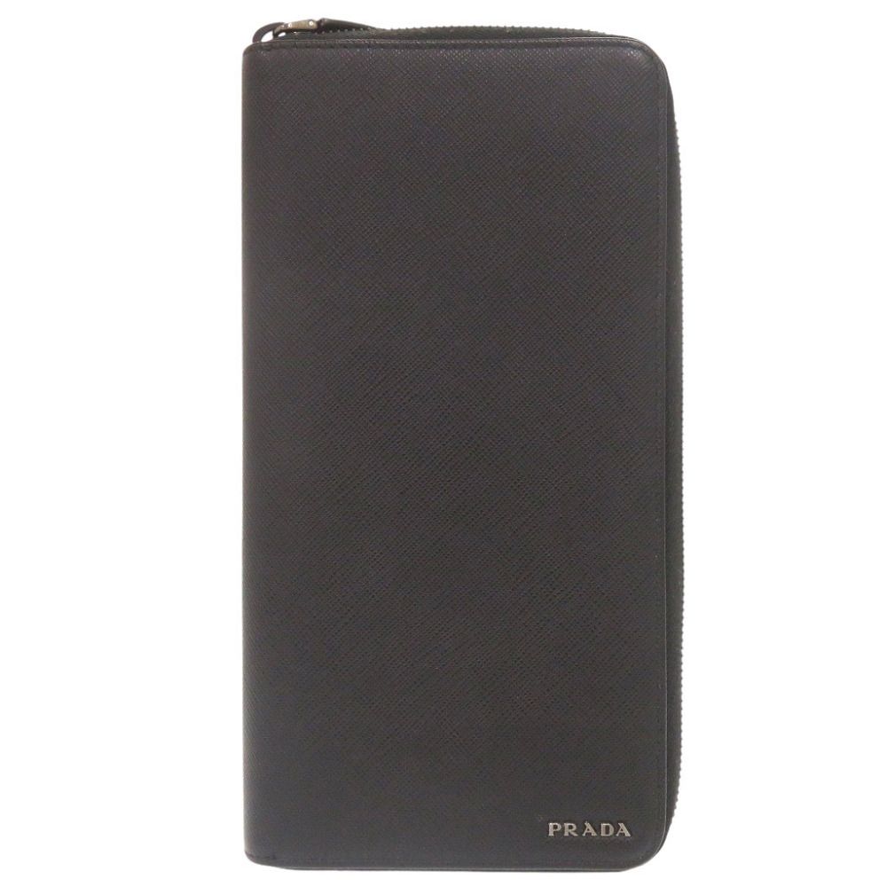 Prada Saffiano Leather Logo Black Zip Around Wallet