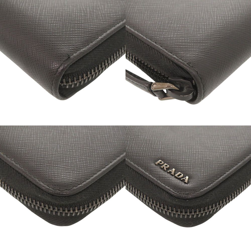 Prada Saffiano Leather Logo Black Zip Around Wallet — view 3