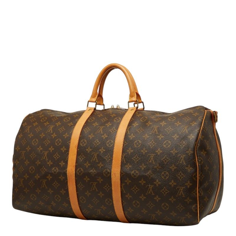 Louis Vuitton Monogram Keepall Bandouliere 55 Boston Bag 2-Way Brown Leather — view 2