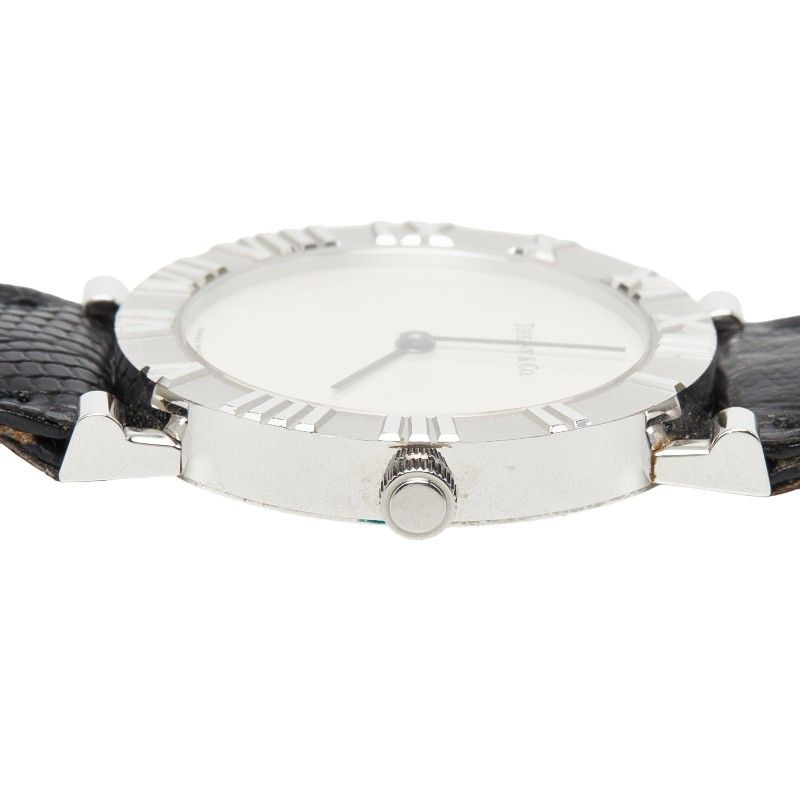 Tiffany & Co Atlas Watch Silver Black Leather — view 3