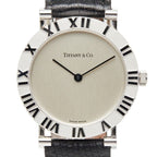 Tiffany & Co Atlas Watch Silver Black Leather