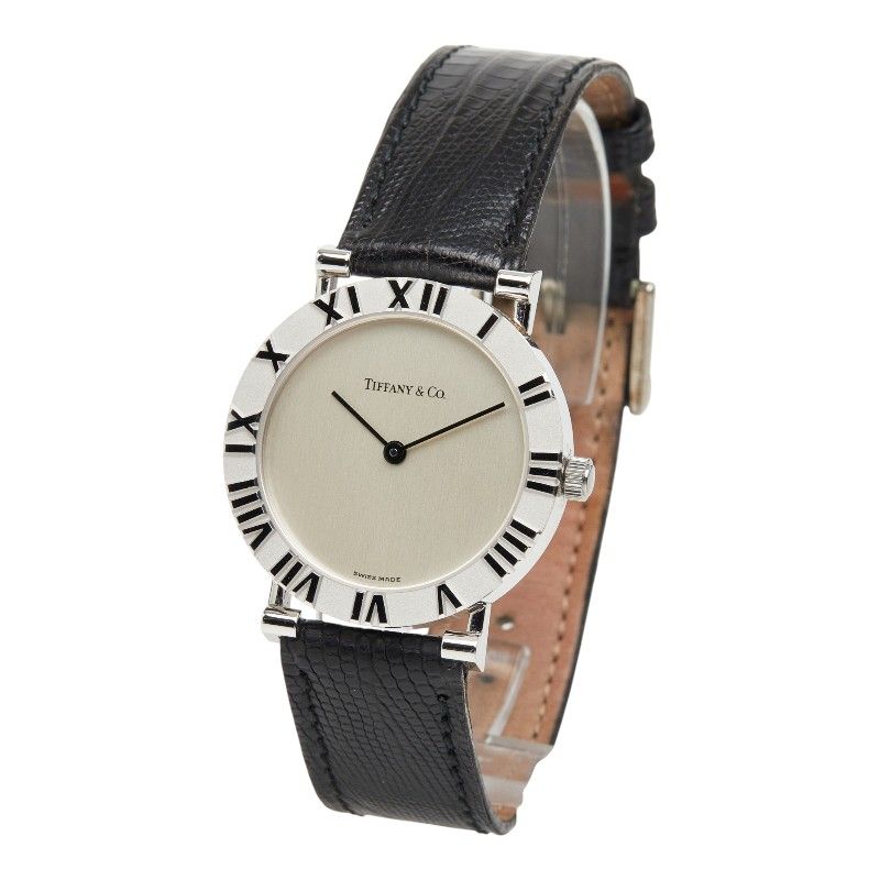 Tiffany & Co Atlas Watch Silver Black Leather — view 2