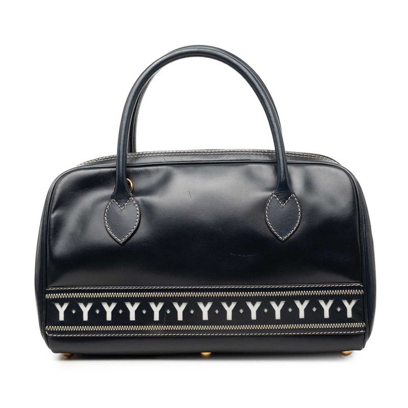 Saint Laurent Mini Boston Bag Navy White Leather