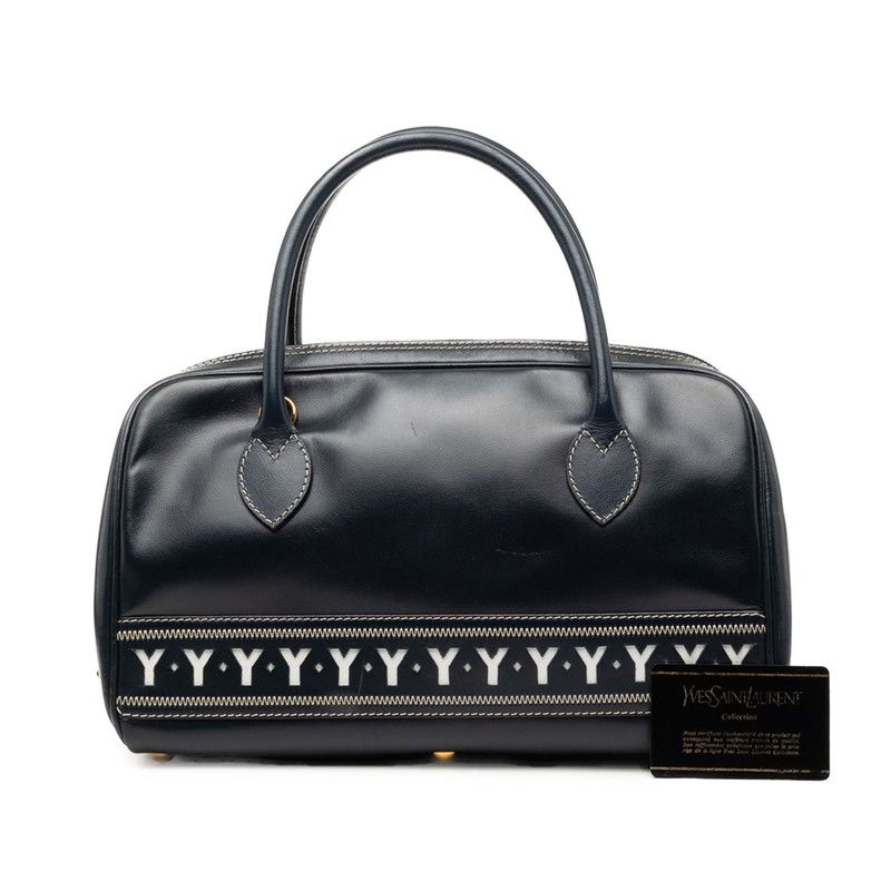 Saint Laurent Mini Boston Bag Navy White Leather — view 7