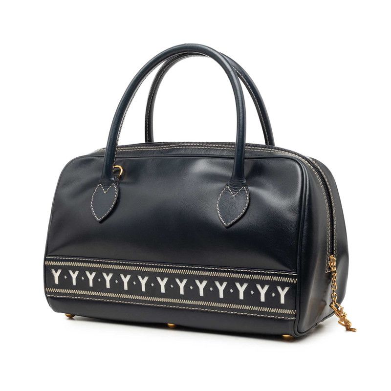 Saint Laurent Mini Boston Bag Navy White Leather — view 2
