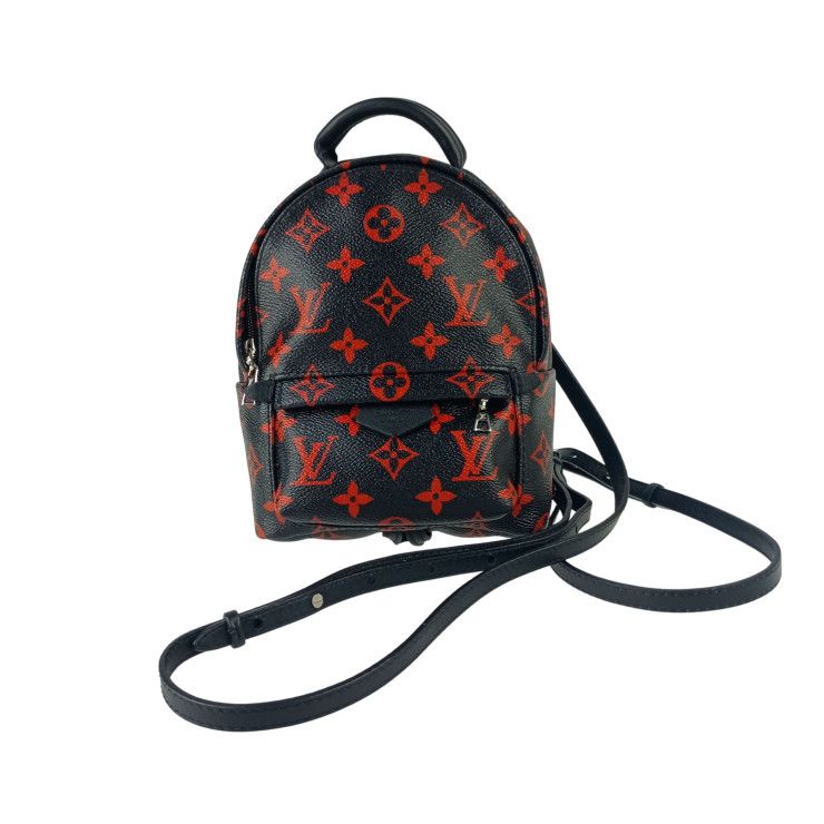 Louis Vuitton Backpack Palm Springs Mini Black Red Monogram Enfrarge Silver