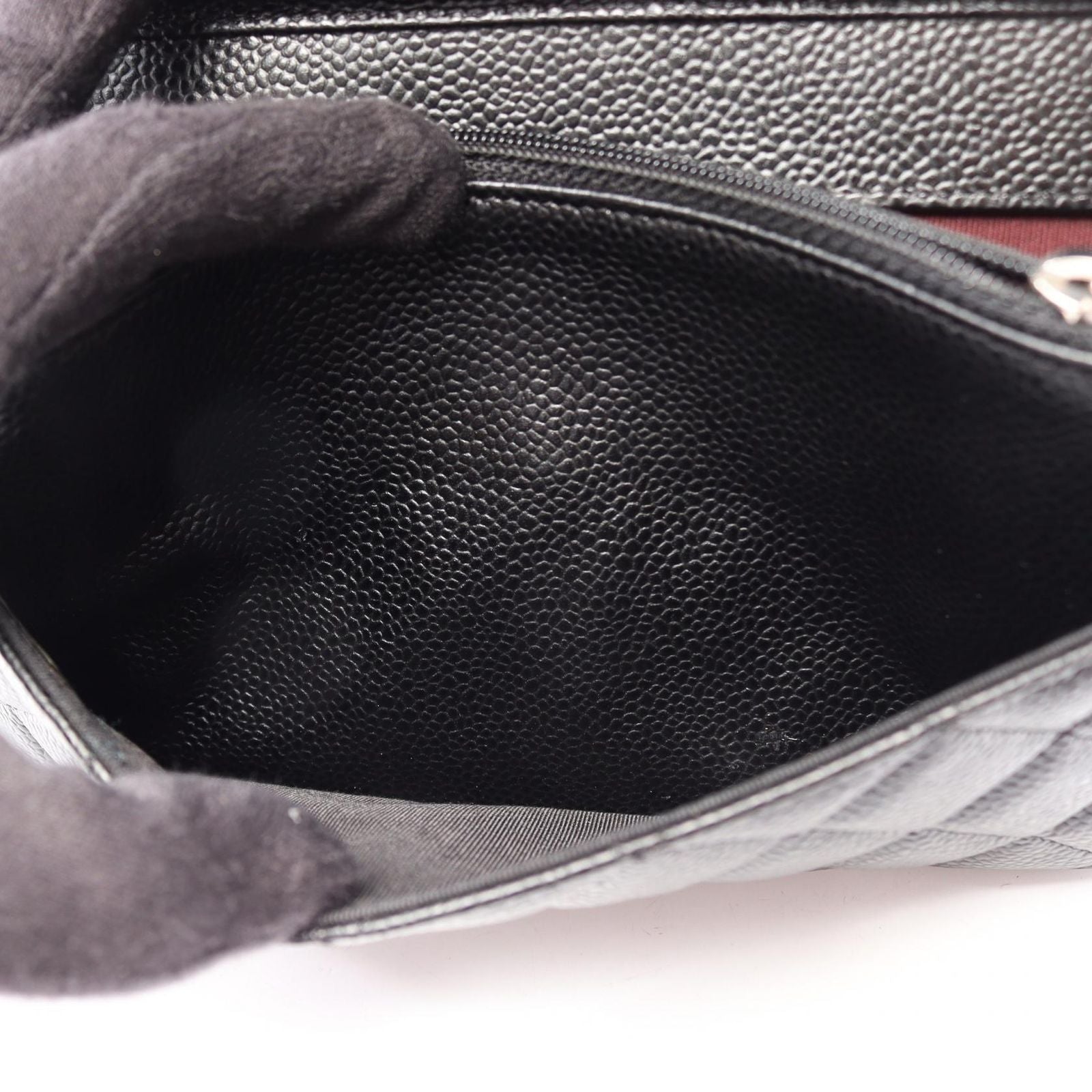 Chanel Shoulder Bag Quilted Black Caviar Leather Chain Wallet — view 7