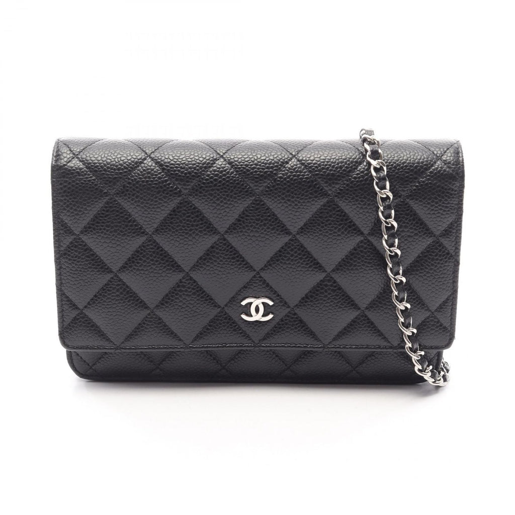 Chanel Shoulder Bag Quilted Black Caviar Leather Chain Wallet