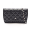 Chanel Shoulder Bag Quilted Black Caviar Leather Chain Wallet