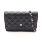 Chanel Shoulder Bag Quilted Black Caviar Leather Chain Wallet