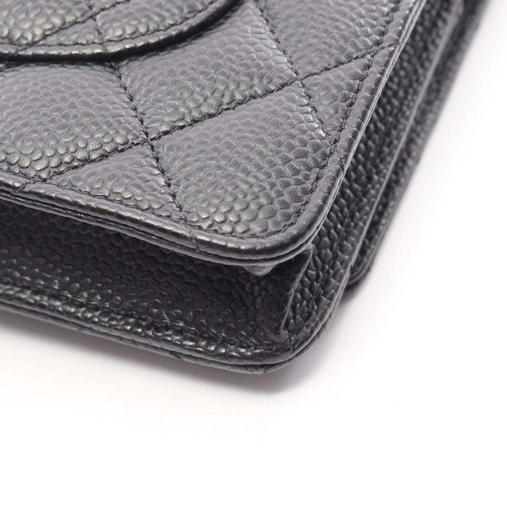 Chanel Shoulder Bag Quilted Black Caviar Leather Chain Wallet — view 8