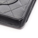 Chanel Shoulder Bag Quilted Black Caviar Leather Chain Wallet — view 8