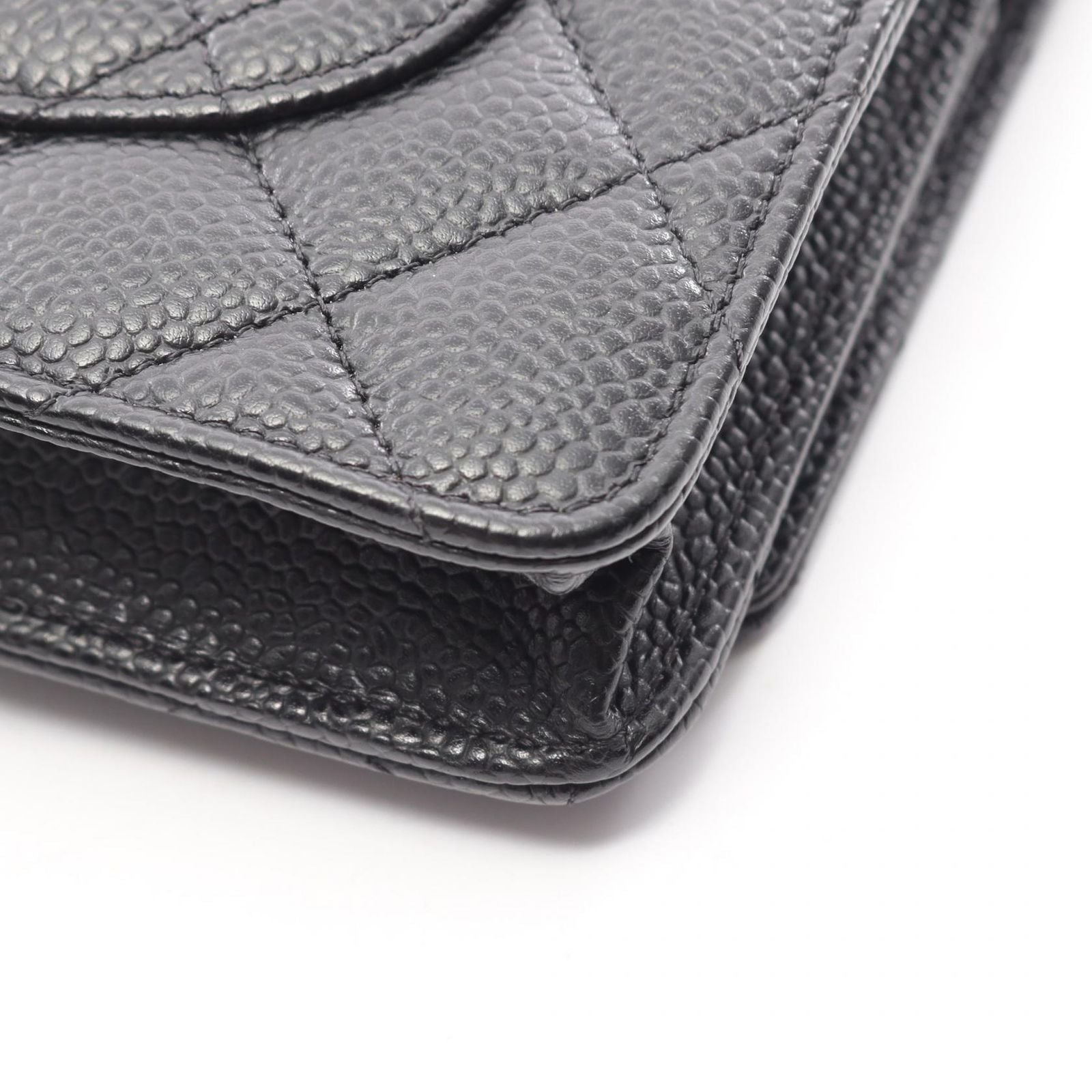 Chanel Shoulder Bag Quilted Black Caviar Leather Chain Wallet — view 8