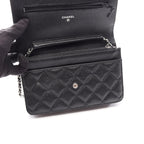 Chanel Shoulder Bag Quilted Black Caviar Leather Chain Wallet — view 4