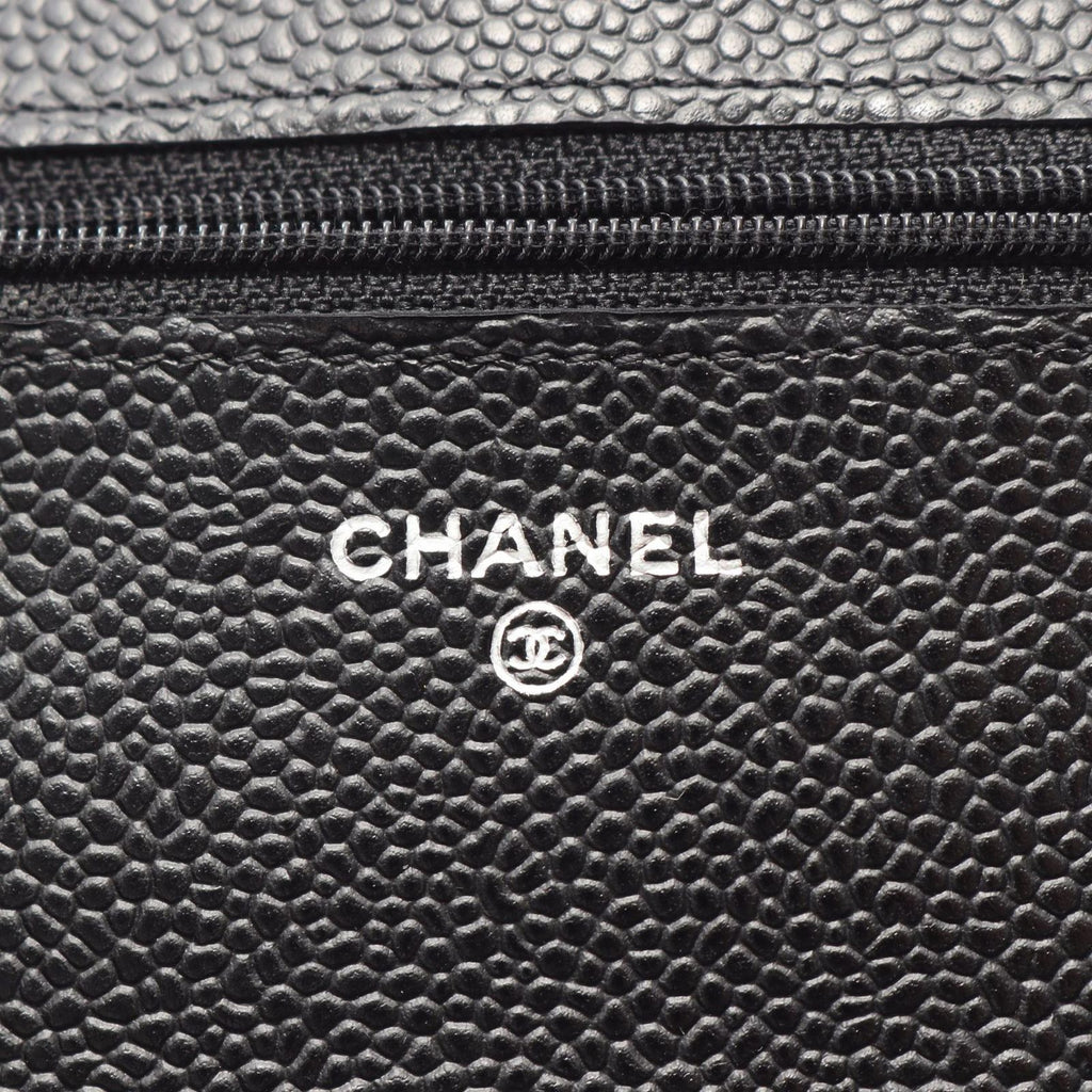 Chanel Shoulder Bag Quilted Black Caviar Leather Chain Wallet — view 5