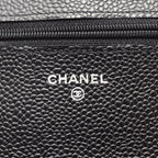 Chanel Shoulder Bag Quilted Black Caviar Leather Chain Wallet — view 5