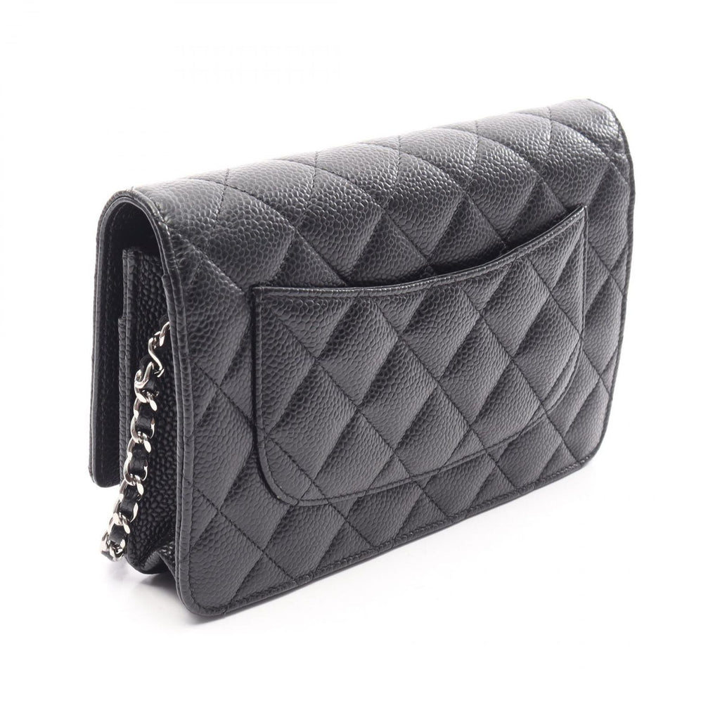 Chanel Shoulder Bag Quilted Black Caviar Leather Chain Wallet — view 2