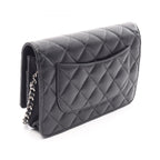 Chanel Shoulder Bag Quilted Black Caviar Leather Chain Wallet — view 2