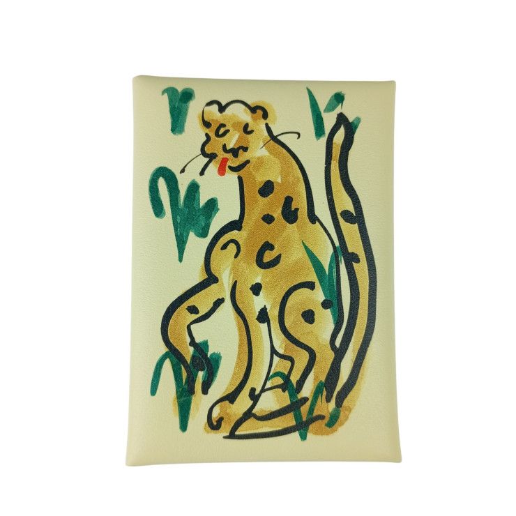 Hermes Card Case Calvi Duo Spring Panthere Jaune Poussin Veau Swift Silver — view 3