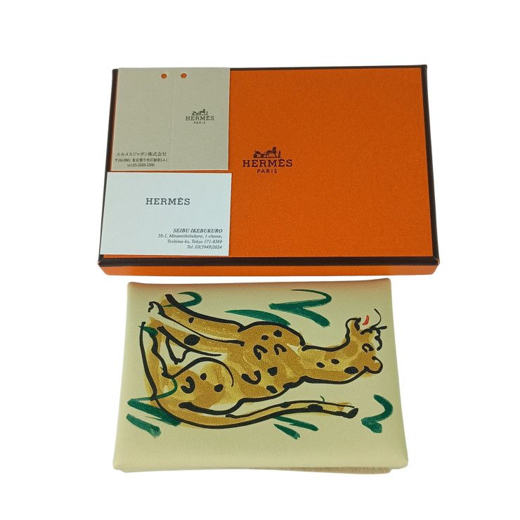 Hermes Card Case Calvi Duo Spring Panthere Jaune Poussin Veau Swift Silver — view 9