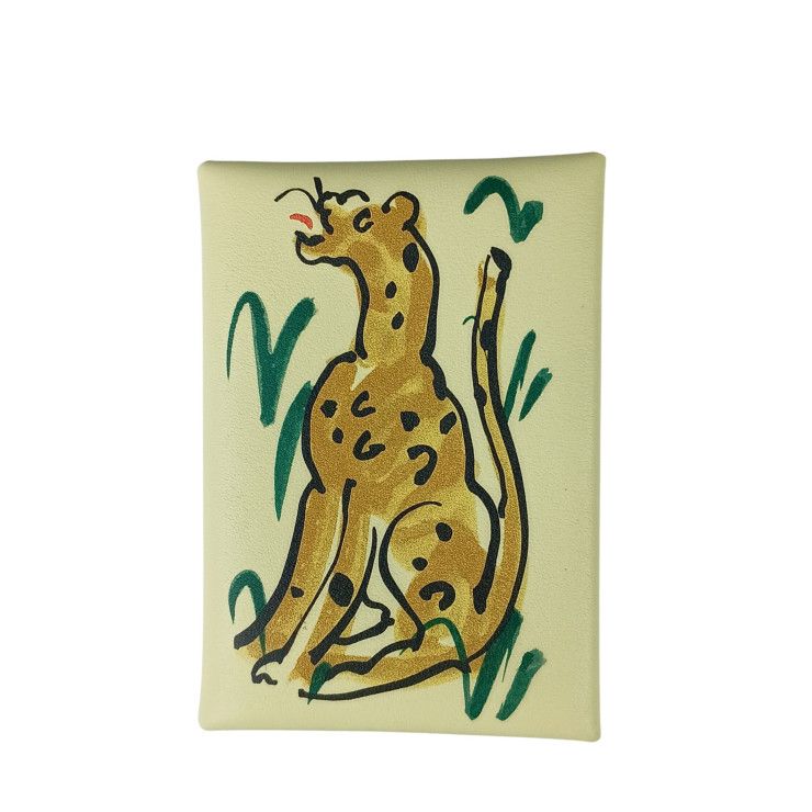 Hermes Card Case Calvi Duo Spring Panthere Jaune Poussin Veau Swift Silver