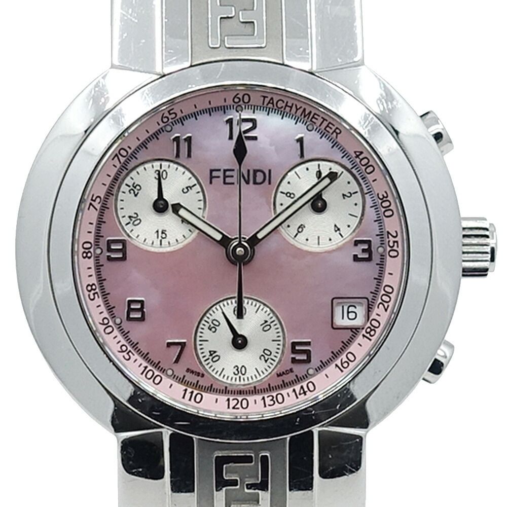 Fendi Watch Orologi Pink Shell Support 32 Quartz SS Chronograph Open