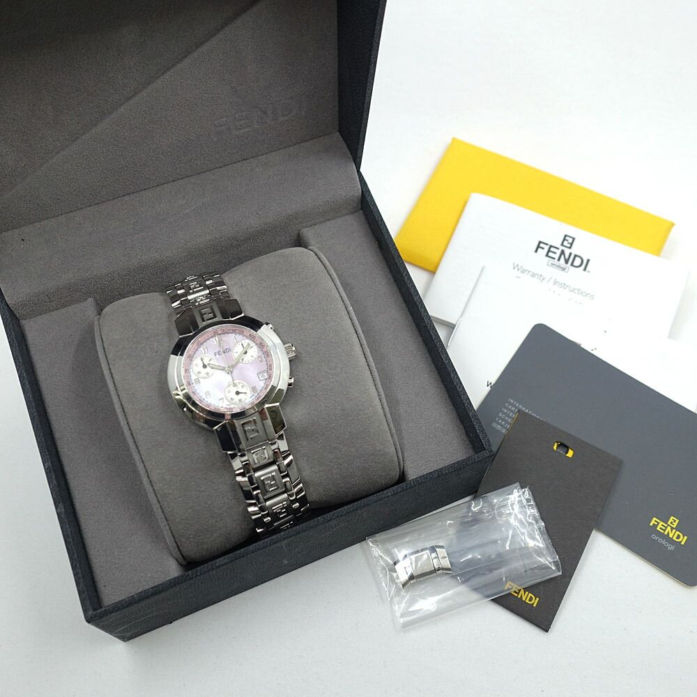 Fendi Watch Orologi Pink Shell Support 32 Quartz SS Chronograph Open — view 9