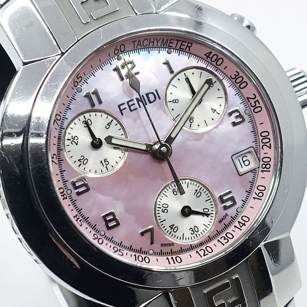 Fendi Watch Orologi Pink Shell Support 32 Quartz SS Chronograph Open — view 2