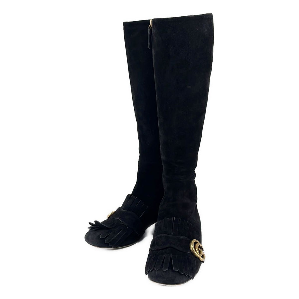 Gucci GG Marmont Suede Long Boots 35 Black