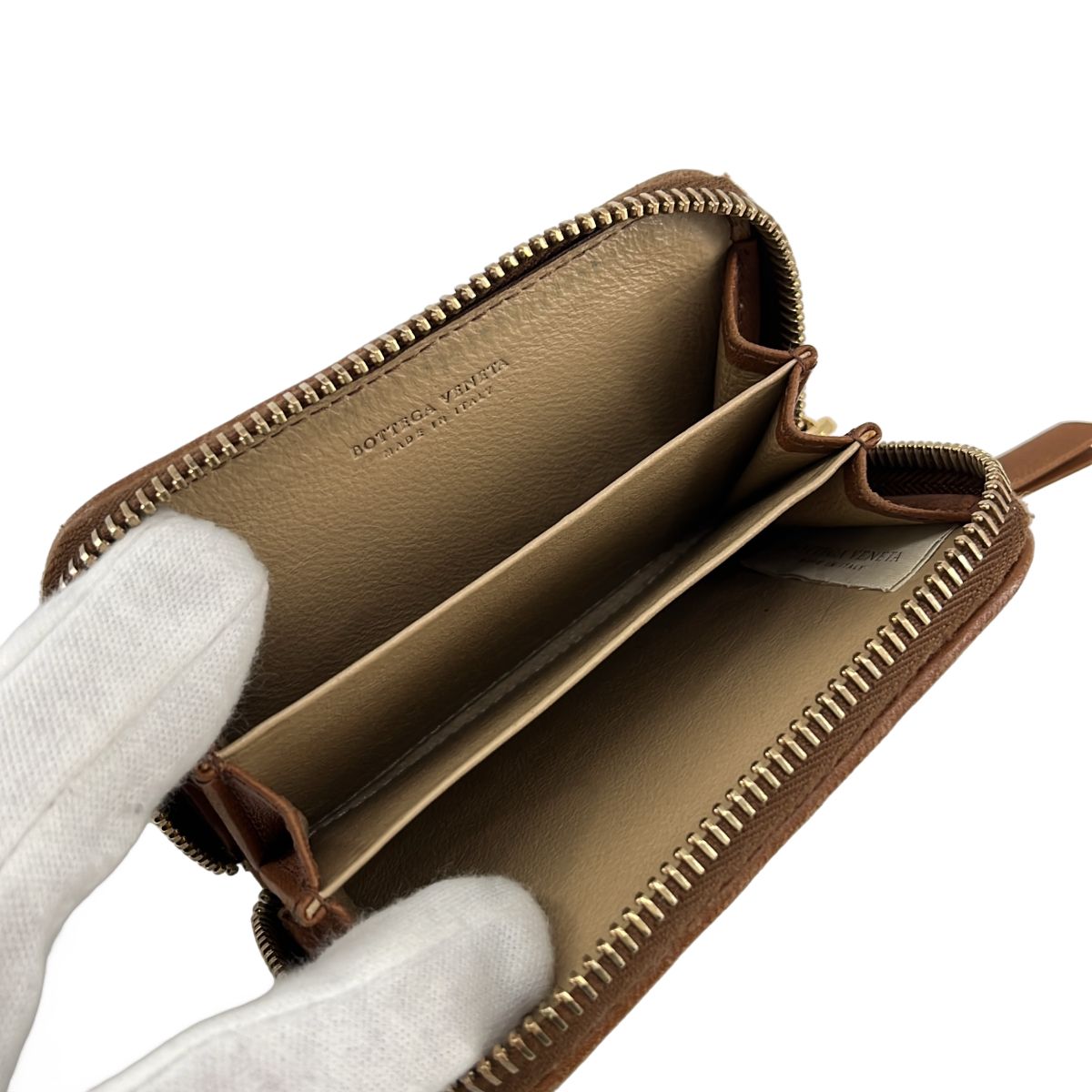 Bottega Veneta Intrecciato Round Zip Coin Case Brown — view 4