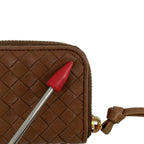 Bottega Veneta Intrecciato Round Zip Coin Case Brown — view 7