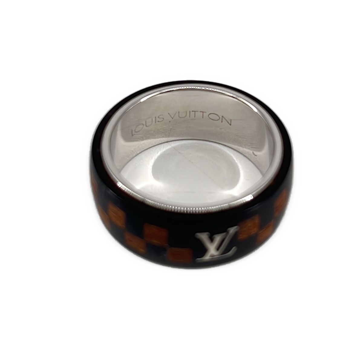 Louis Vuitton Silver Damier Wood Ring 64 Brown — view 5