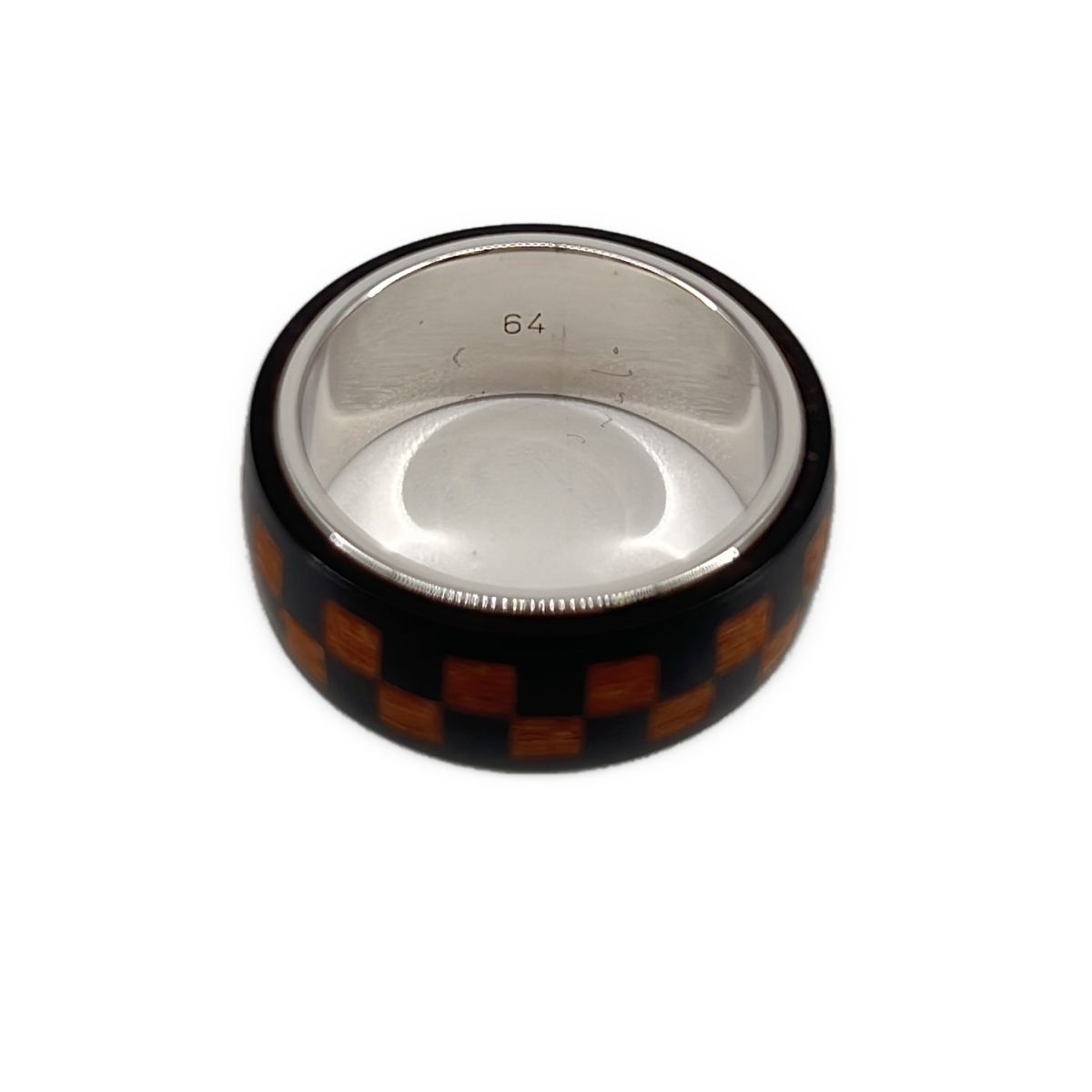 Louis Vuitton Silver Damier Wood Ring 64 Brown — view 6