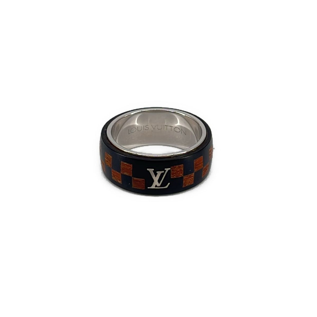 Louis Vuitton Silver Damier Wood Ring 64 Brown