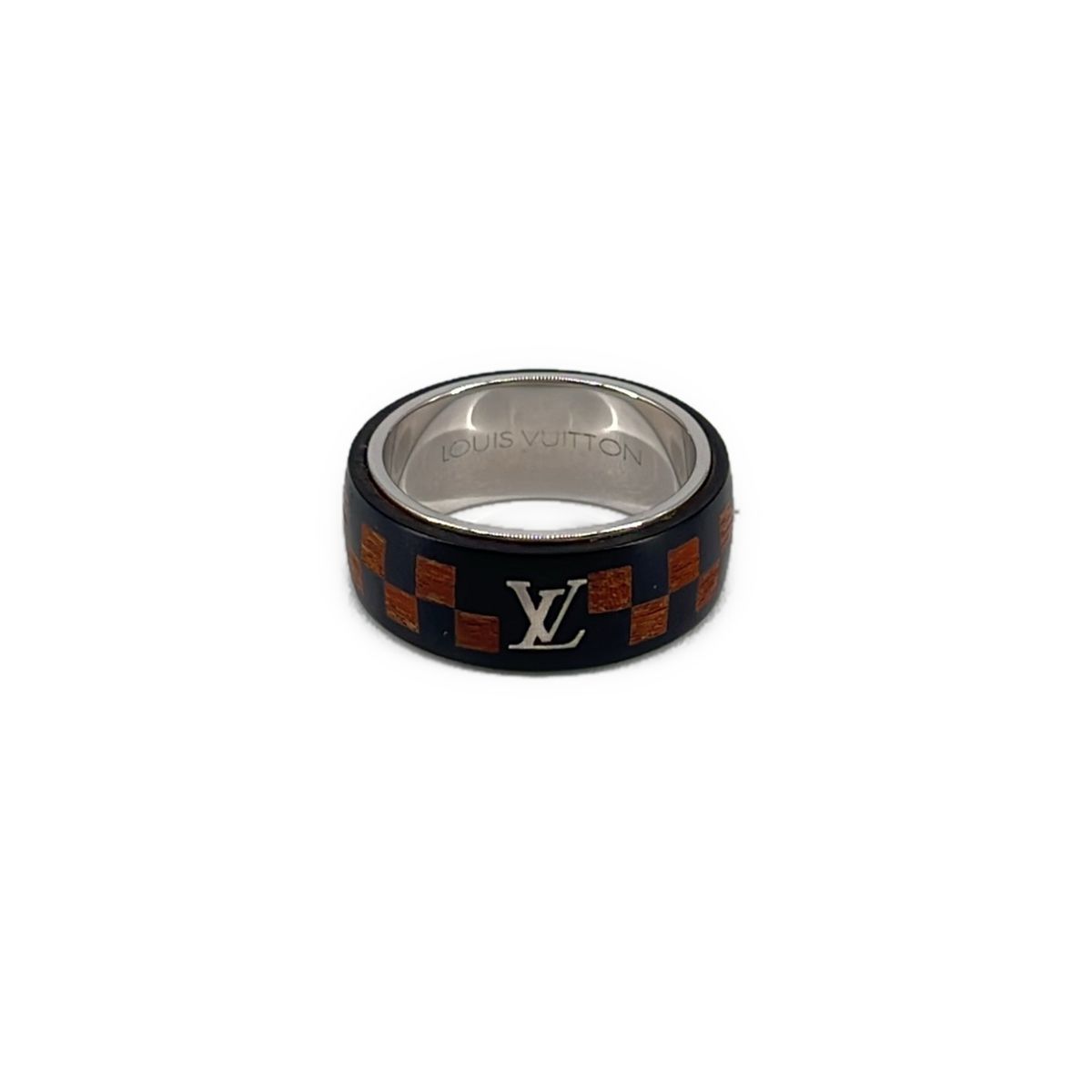 Louis Vuitton Silver Damier Wood Ring 64 Brown