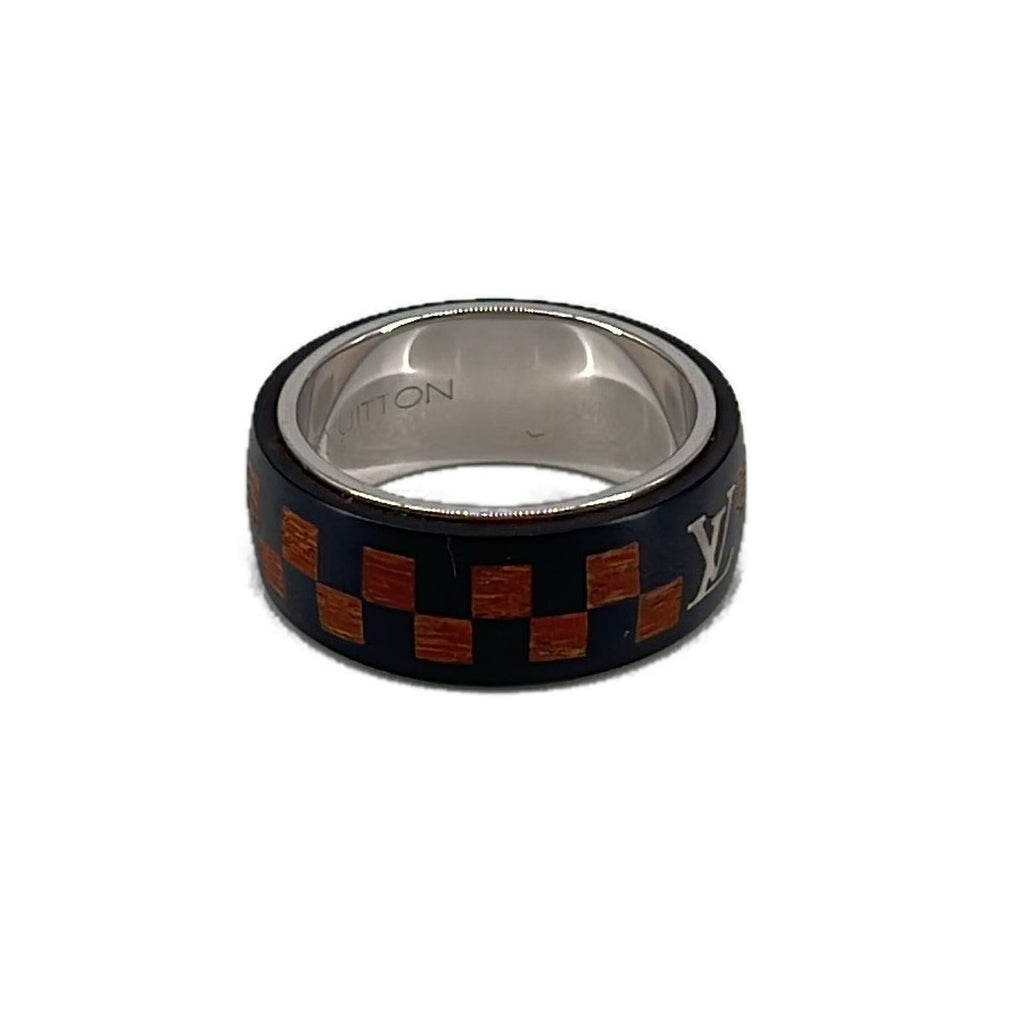 Louis Vuitton Silver Damier Wood Ring 64 Brown — view 2
