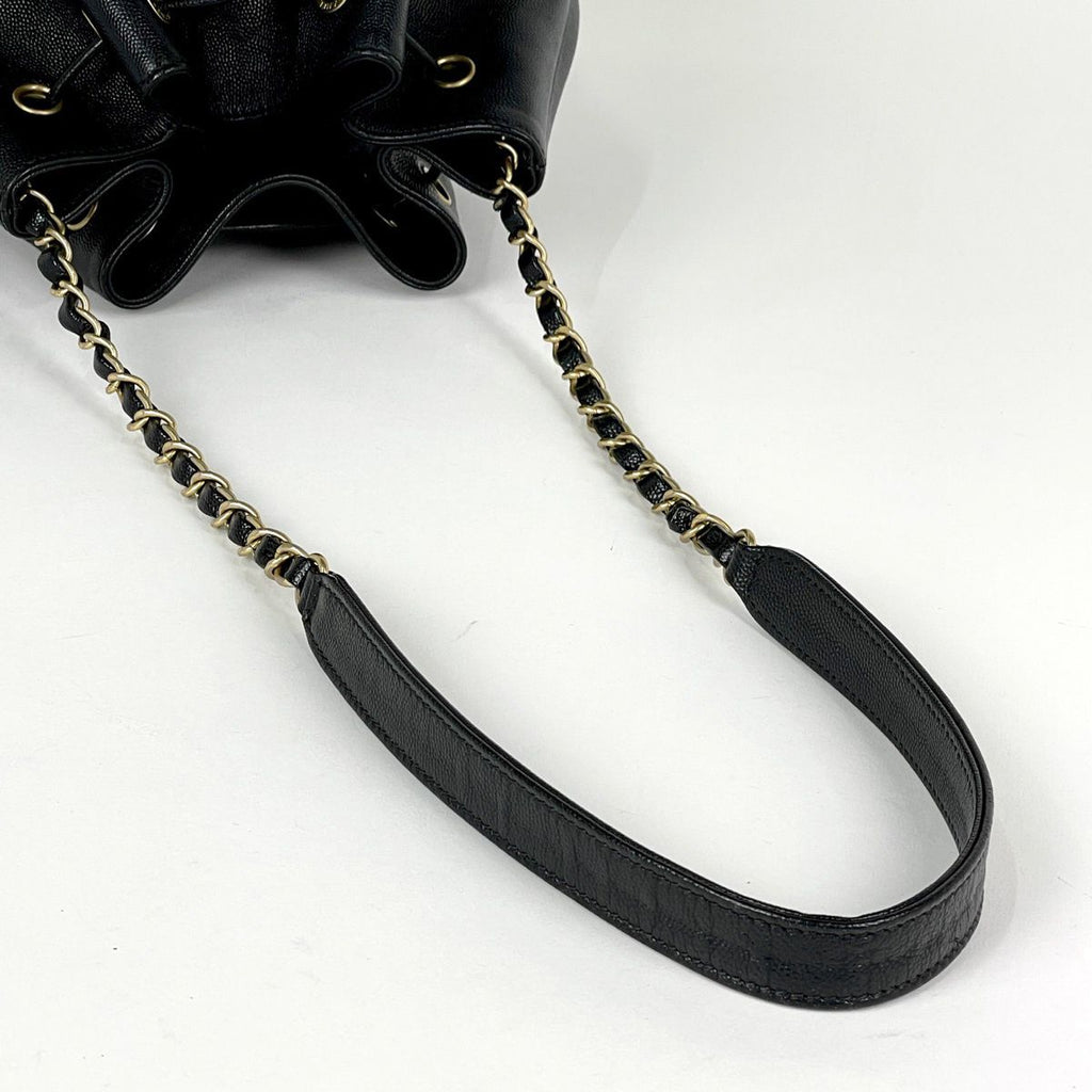 Chanel Deauville Shoulder Bag Studs Drawstring Caviar Leather Black — view 5