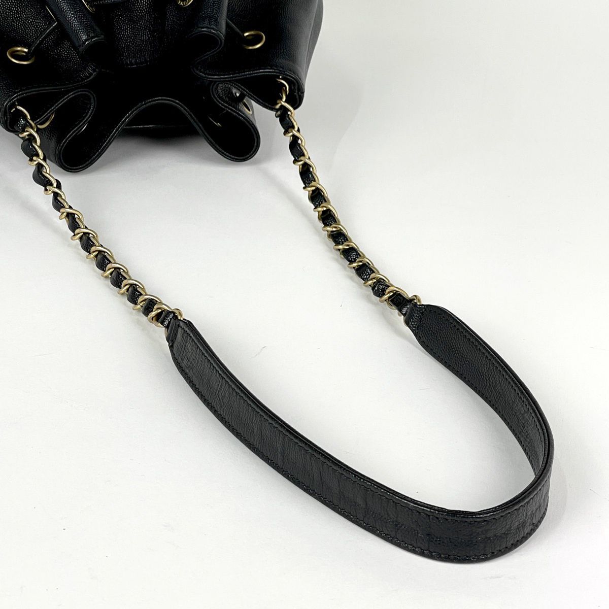 Chanel Deauville Shoulder Bag Studs Drawstring Caviar Leather Black — view 5