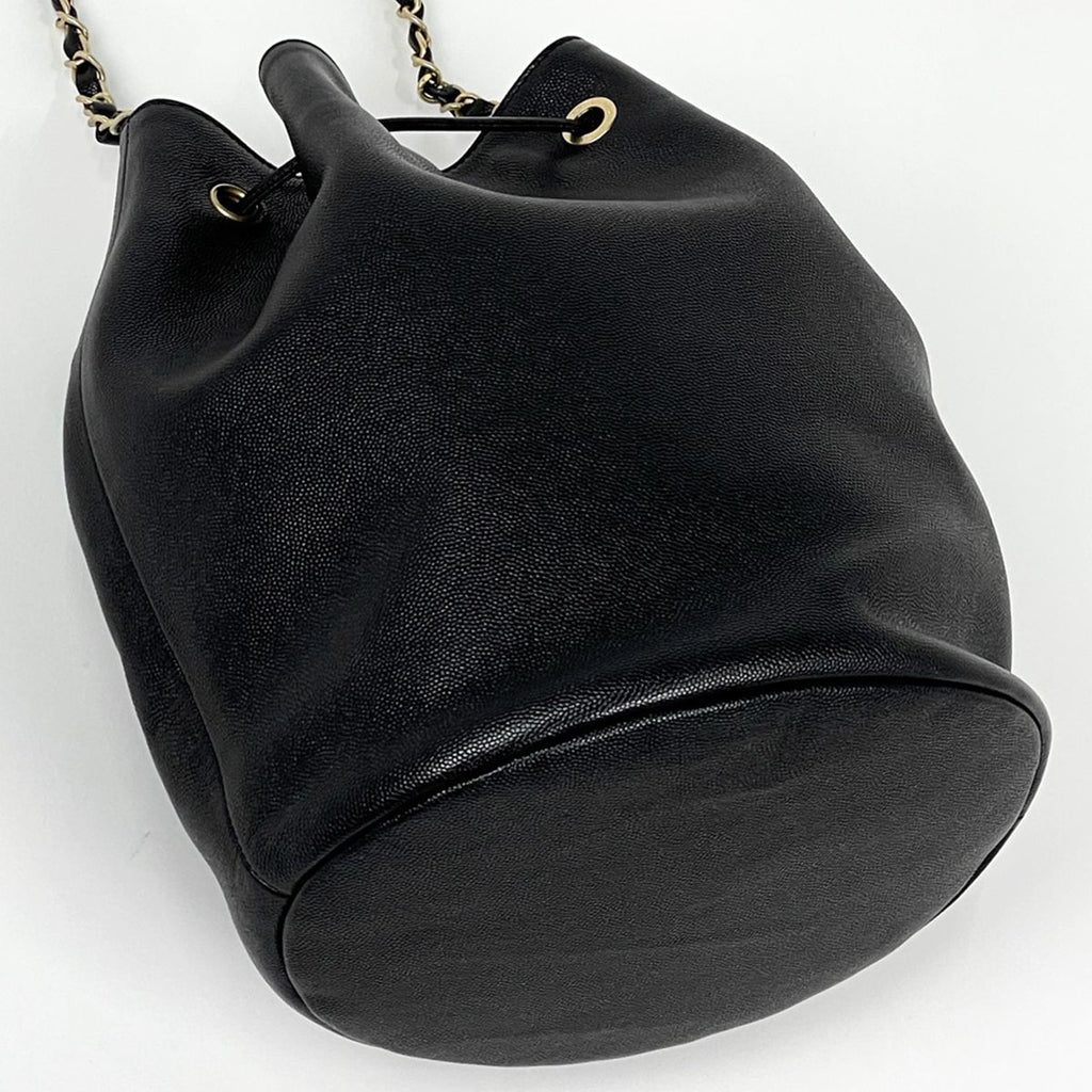 Chanel Deauville Shoulder Bag Studs Drawstring Caviar Leather Black — view 2