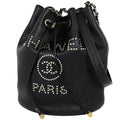 Chanel Deauville Shoulder Bag Studs Drawstring Caviar Leather Black
