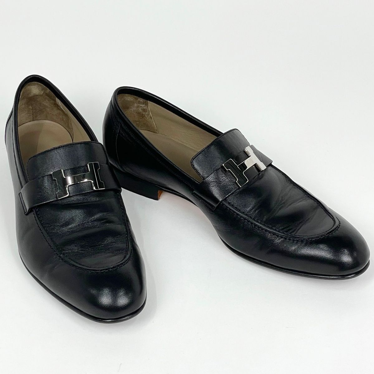 Hermes Logo Business Shoes Leather Black — view 8